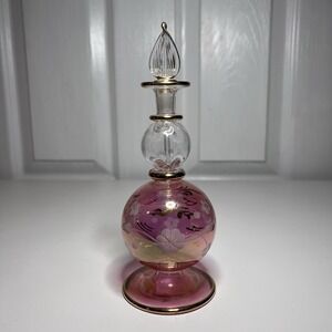 Egyptian Venetian Pink and Gold Transparent Hand Blown Art Glass Perfume Bottle
